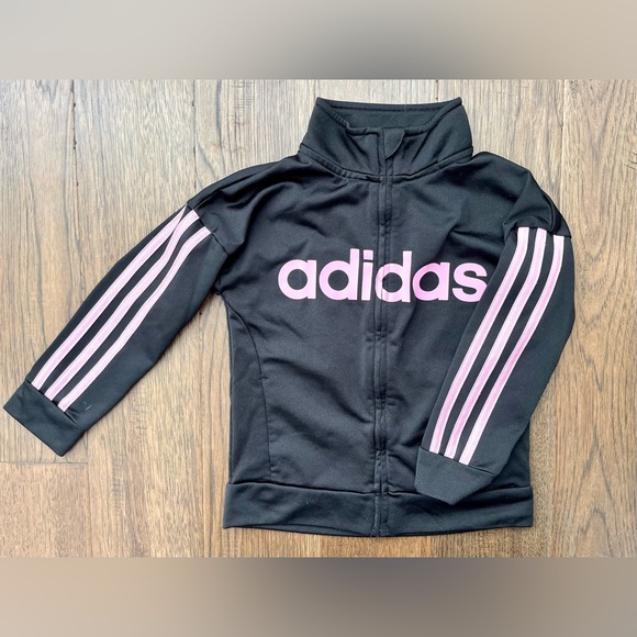 Adidas Girls Size 5 Black & Pink Full Zip Track Jacket - Picture 2 of 5